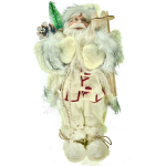 Benza Luxe Afgewerkte Kerst Decoratie Kerstman Staand Wit 30cm - Geel