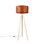 QAZQA Vloerlamp hout met stoffen kap 50 cm - Tripod Classic - Oranje