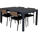 Marbella Tuinmeubelset Tafel 100x160/240cm En 4 Stoel Paola. - Zwart