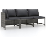 Vidaxl 3-delige Loungeset Met Kussens Poly Rattan - Grijs