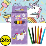 Decopatent ® Uitdeelcadeaus 24 Stuks 6-delige Unicorn Kleurpotloodjes -