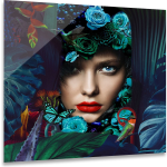Ter Halle® Glasschilderij 80 X 80 Cm Gezicht Vrouw Jungle - Groen