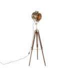 QAZQA Tripod vloerlamp brons met hout studiospot - Shiny