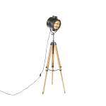 QAZQA Tripod vloerlamp met hout studiospot - Shiny - Zwart