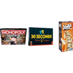 Hasbro Spellenbundel - Bordspellen - 3 Stuks - Monopoly Valsspelerseditie & 30 Seconds & Jenga