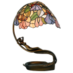 Clayre & Eef Tiffany Bureaulamp Luifel Met Metalen Vrouw Verwerkt In Voet -groenroodroze - Glasmetaal - Paars