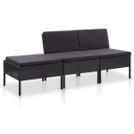 Vidaxl 3-delige Loungeset Met Kussens Poly Rattan - Zwart