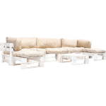 Vidaxl 6-delige Loungeset Pallet Met Zandkleurige Kussens Hout - Beige