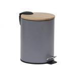 Gerimport Gebor - Stijlvolle Design Prullenbak Met Bamboe Deksel -/bamboe - Klein Formaat - 2.5l - Badkamer - Toilet - Grijs