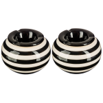 Set Van 2x Stuks Terras Asbakken/stormasbakken Rond Keramiek 12 X 7,5 Cm Met Streep - Asbakken - Zwart