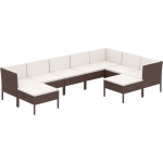 Vidaxl 9-delige Loungeset Met Kussens Poly Rattan - Bruin