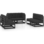 Vidaxl 6-delige Loungeset Met Kussens Massief Grenenhout - Negro