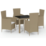 Vidaxl 5-delige Tuinset Met Kussens Poly Rattan - Beige