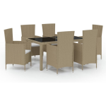 Vidaxl 7-delige Tuinset Met Kussens Poly Rattan - Beige