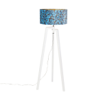 QAZQA Vloerlamp tripod hout met vlinders velours kap 50 cm - Puros - Blauw