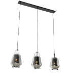 QAZQA Hanglamp zwart met smoke glas 23 cm langwerpig 3-lichts - Kevin - Grijs