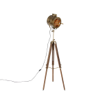 QAZQA Tripod vloerlamp brons met hout studiospot - Radiant
