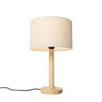 QAZQA Landelijke tafellamp hout met linnen kap 25 cm - Mels - Beige