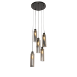QAZQA Moderne hanglamp met smoke glas 5-lichts - Stavelot - Zwart