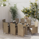 Vidaxl 9-delige Tuinset Met Kussens Poly Rattan - Beige