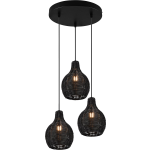 BES LED Led Hanglamp - Hangverlichting - Trion Sparko - E14 Fitting - 3-lichts - Rond Hout - Zwart