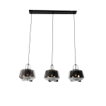 QAZQA Hanglamp zwart met smoke glas 30 cm langwerpig 3-lichts - Kevin - Grijs