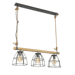 QAZQA IndustriÃ«le hanglamp zwart met hout 3-lichts - Arthur - Bruin