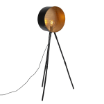 QAZQA Vintage vloerlamp op bamboo driepoot met goud - Barrel - Zwart