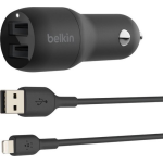 Belkin Dual USB-A Car Charger 24 Watt met PVC USB-A-naar-Lightning-kabel 1 Meter - Zwart