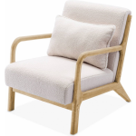 Fauteuil van bouclé stof en hout, 1 vaste rechte zitting,