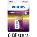 Philips 6 Stuks (6 Blisters A 1 St) 9v Lithium Ultra Batterij