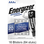 Energizer 64 Stuks (16 Blisters A 4 Stuks) Aaa Ultimate Lithium 1.5v Micro Lr03/fr3