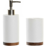 Items Badkamer Accessoires Setje Drinkbeker En Zeeppompje 19 Cm Wit/hout - Zeeppompjes