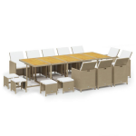 Vidaxl 15-delige Tuinset Met Kussens Poly Rattan - Beige