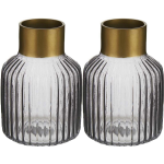Giftdecor Bloemenvazen 2x Stuks - Luxe Decoratie Glas - Grijs/goud - 14 X 22 Cm - Vazen