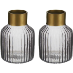 Giftdecor Bloemenvazen 2x Stuks - Luxe Decoratie Glas - Grijs/goud - 12 X 18 Cm - Vazen