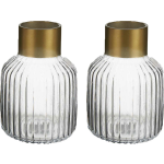 Giftdecor Bloemenvazen 2x Stuks - Luxe Decoratie Glas - Transparant/goud - 12 X 18 Cm - Vazen