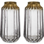 Giftdecor Bloemenvazen 2x Stuks - Luxe Deco Glas - Grijs Transparant/goud - 13 X 23 Cm - Vazen