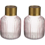 Giftdecor Bloemenvazen 2x Stuks - Luxe Decoratie Glas - Roze/goud - 12 X 18 Cm - Vazen