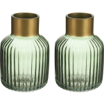 Giftdecor Bloemenvazen 2x Stuks - Luxe Decoratie Glas - Groen/goud - 12 X 18 Cm - Vazen