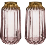 Giftdecor Bloemenvazen 2x Stuks - Luxe Deco Glas - Roze Transparant/goud - 13 X 23 Cm - Vazen