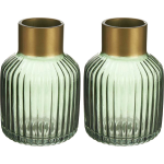 Giftdecor Bloemenvazen 2x Stuks - Luxe Decoratie Glas - Groen/goud - 14 X 22 Cm - Vazen