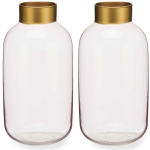 Giftdecor Bloemenvazen 2x Stuks - Luxe Decoratie Glas - Roze Transparant/goud - 14 X 30 Cm - Vazen