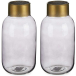 Giftdecor Bloemenvazen 2x Stuks - Luxe Decoratie Glas - Grijs/goud - 14 X 30 Cm - Vazen