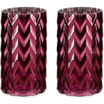 Giftdecor Bloemenvazen 2x Stuks - Luxe Decoratie Glas - Donker - 11 X 20 Cm - Vazen - Roze