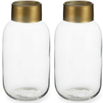 Giftdecor Bloemenvazen 2x Stuks - Luxe Decoratie Glas - Transparant/goud - 14 X 30 Cm - Vazen