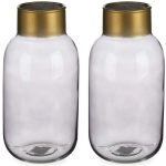 Giftdecor Bloemenvazen 2x Stuks - Luxe Decoratie Glas - Grijs/goud - 12 X 24 Cm - Vazen