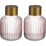 Giftdecor Bloemenvazen 2x Stuks - Luxe Decoratie Glas - Roze/goud - 14 X 22 Cm - Vazen