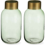 Giftdecor Bloemenvazen 2x Stuks - Luxe Decoratie Glas - Groen/goud - 12 X 24 Cm - Vazen