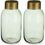 Giftdecor Bloemenvazen 2x Stuks - Luxe Decoratie Glas - Groen/goud - 14 X 30 Cm - Vazen